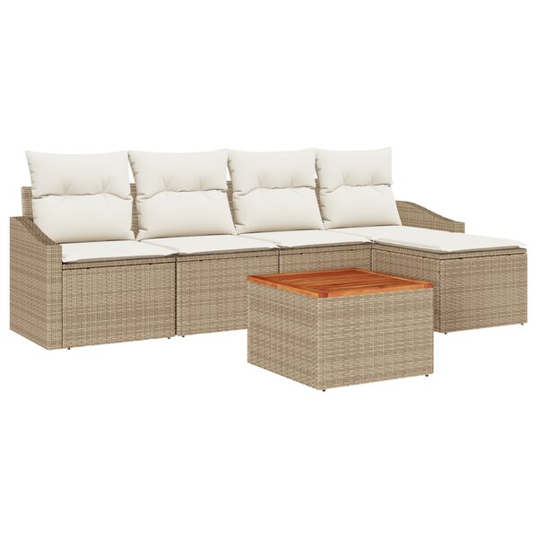 vidaXL Ensemble de Canapé de Jardin 6 pièces avec Coussins Beige Poly Rattan Acacia