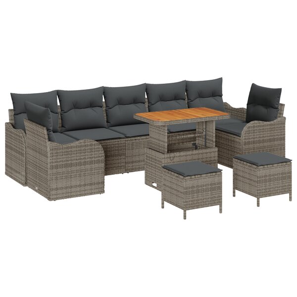 Ensemble de Canapé de Jardin vidaXL 10 Pièces Avec Coussins Gris Rattan Acacia