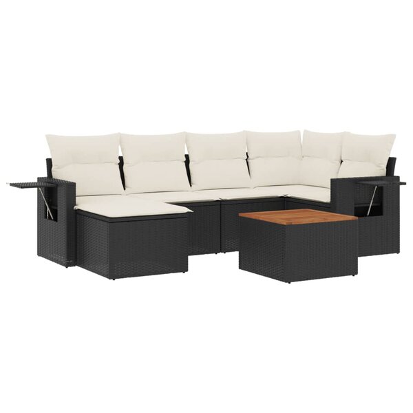 vidaXL Salon de jardin 7 Pièces avec coussins noir résine tressée