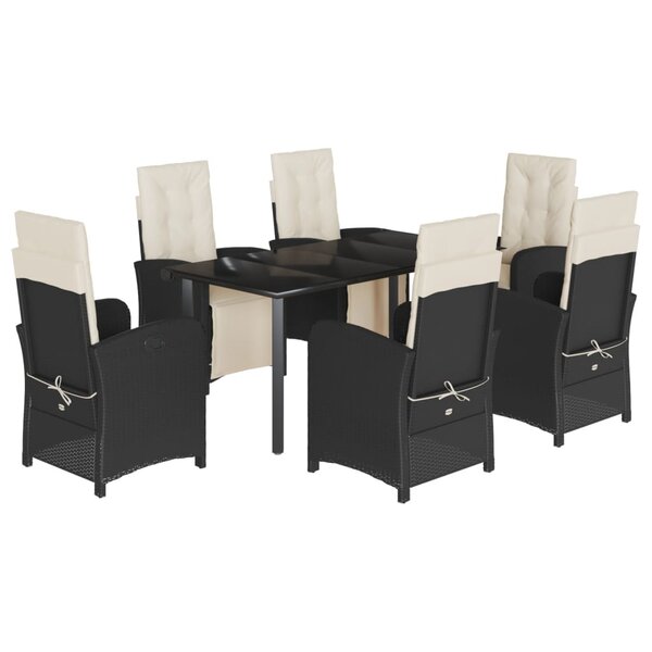 vidaXL Ensemble à manger de jardin coussins 7Pièces Noir Résine tressée