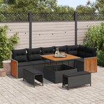 Ensemble de canapés de jardin de 9 pièces avec coussins en rotin noir
