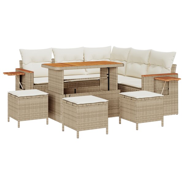 Ensemble de canapés de jardin de 9 pièces avec coussins en poly rotin acacia beige