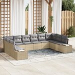 vidaXL Canapé de jardin de 10 pièces avec coussins Beige Poly Rotin