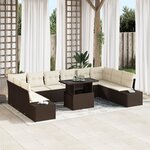 vidaXL Ensemble de canapé de jardin de 11 pièces avec coussins en poly rotin brun
