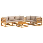 Salon de jardin meuble d'extérieur ensemble de mobilier 6 pièces avec coussins taupe bois massif 02_0016951