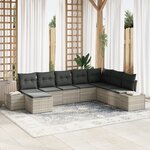 vidaXL Canapé de jardin 8 pièces avec coussins gris clair rotin