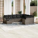 vidaXL Salon de jardin avec coussins 10 Pièces gris résine tressée