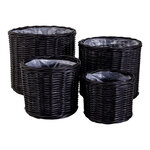 4 paniers ronds noirs en rotin avec intérieur plastifié