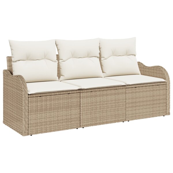 vidaXL Canapé de jardin 3 pièces avec coussins Beige en Poly Rattan