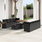 Ensemble de canapé de jardin de 11 pièces avec coussins noir poly rattan acacia