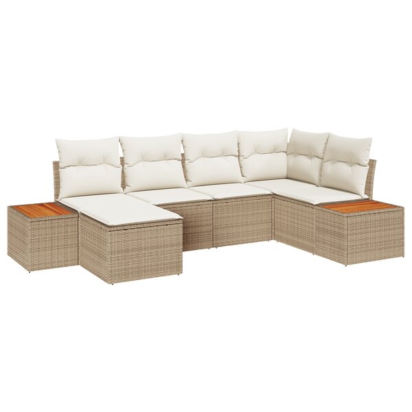 vidaXL Ensemble de canapé de jardin 6 pièces avec coussins Beige Poly Rotin Acacia