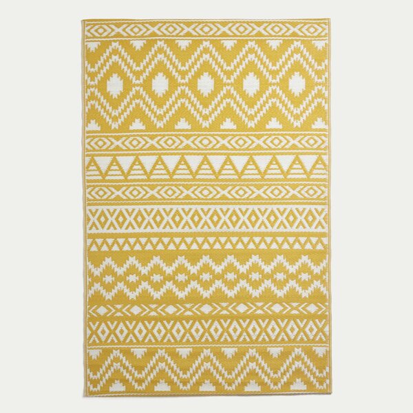 Tapis extérieur terrasse réversible - Tapis de jardin imperméable et résistant UV - Anna - Jaune - 75x200 cm - HOMESCAPES