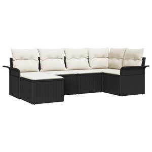 vidaXL Ensemble de canapé de jardin 6 pièces avec coussins Noir Rattan Poly