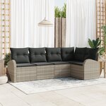 vidaXL Ensemble de Canapés de Jardin 5 Pièces avec Coussins Gris Clair Poly Rattan