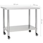 vidaXL Table de travail de cuisine avec roues 80x60x85 cm Inox