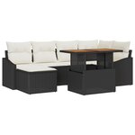 vidaXL Ensemble de salle à manger de jardin 7 pièces avec coussins - Noir en poly rotin et acacia
