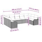 Ensemble de canapé de jardin 9 pièces avec coussins gris poly rattan