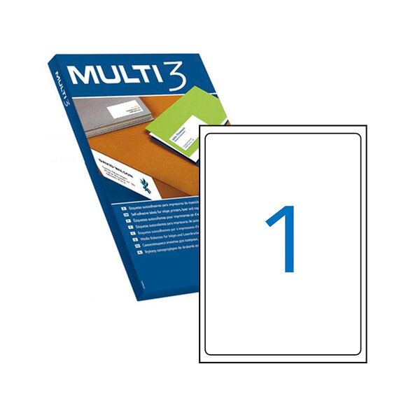 Multi3 Lot de 100 étiquettes blanches avec bords émoussés Taille 199 6 x 289 1 mm avec adhésif permanent pour usages multiples
