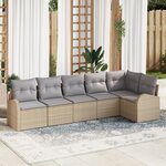 vidaXL Ensemble de canapé de jardin 6 pièces avec coussins beige poly rotin