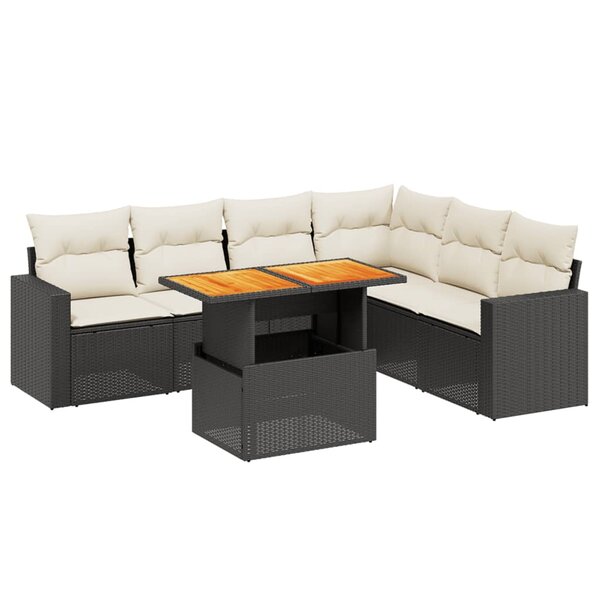 vidaXL Salon de jardin 7 Pièces avec coussins noir résine tressée