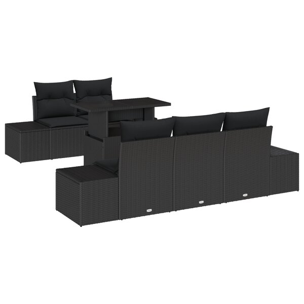 vidaXL Ensemble de canapé de jardin de 6 pièces avec coussins en poly rattan noir