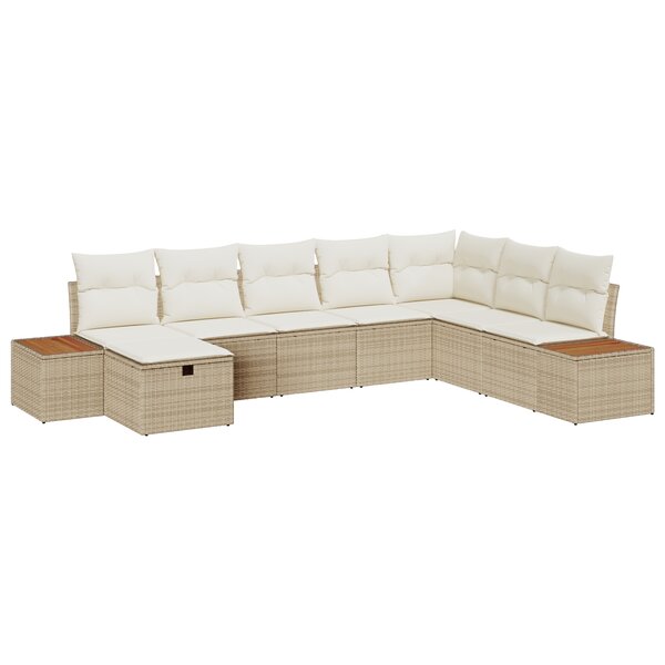 Ensemble de canapé de jardin de 8 pièces avec coussins en beige poly rotin