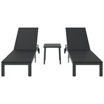 vidaXL Chaises longues 2 Pièces avec roues et table Noir Poly Rattan