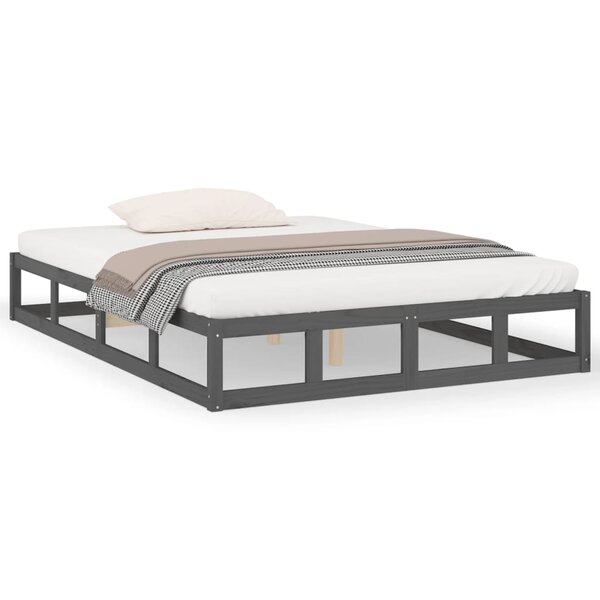 vidaXL Cadre de lit Gris 135x190 cm Double Bois massif