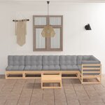 vidaXL Salon de jardin 7 Pièces avec coussins Bois de pin massif