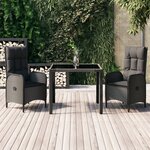 vidaXL Ensemble à manger de jardin avec coussins 3 Pièces Noir