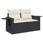 Ensemble de Canapé de Jardin 9 Pièces avec Coussins Noir Rattan Poly Acacia