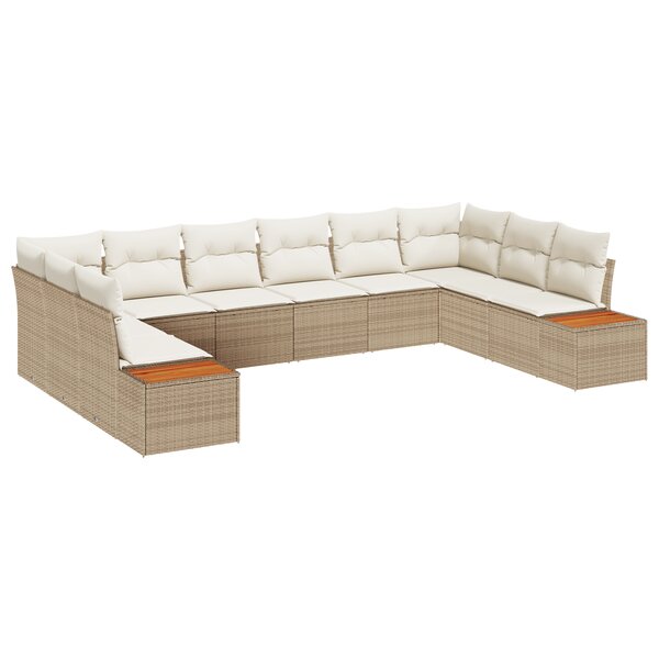 vidaXL Ensemble de canapé de jardin 10 pièces avec coussins de rangement beige poly rotin acacia