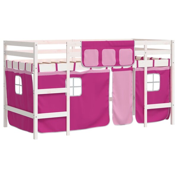 vidaXL Lit mezzanine enfants et rideaux rose 80x200cm bois pin massif