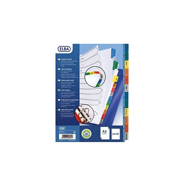 OXFORD Intercalaire Mensuel Format A4 170gr 12 Positions.