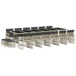 vidaXL Ensemble à manger de jardin et coussins 17 Pièces gris clair rotin