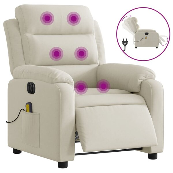 vidaXL Fauteuil inclinable de massage électrique crème velours