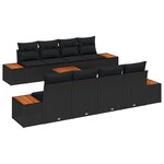 vidaXL Ensemble de Canapés de Jardin 9 Pièces avec Coussins Noir Poly Rattan Acacia