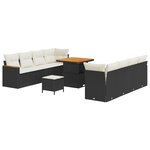 Ensemble de canapé de jardin vidaXL 11 pièces avec coussins noir poly rotin acacia