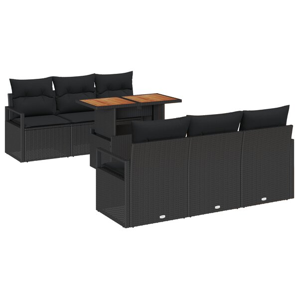 Ensemble de canapé de jardin 7 pièces avec coussins en rattan poly noir