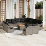 vidaXL Salon de jardin avec coussins 14 Pièces gris résine tressée
