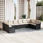 Ensemble de Canapés de Jardin 10 Pièces avec Coussins en Poly Rattan Noir