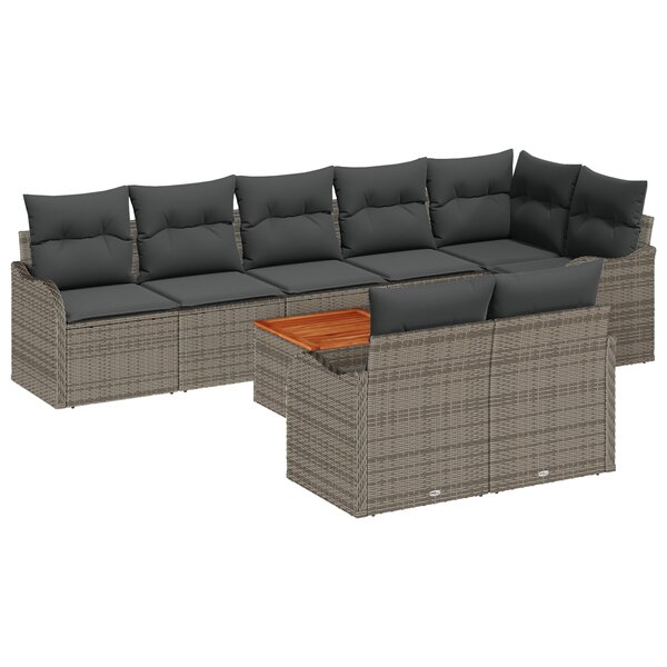 vidaXL Ensemble de Canapés de Jardin 9 Pièces avec Coussins Gris Rattan Acacia
