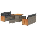 vidaXL Ensemble de Canapé de Jardin 9 Pièces avec Coussins Gris Rotin Poly Acacia