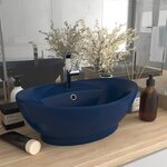 vidaXL Lavabo ovale à trop-plein Bleu foncé mat 58 5x39 cm Céramique