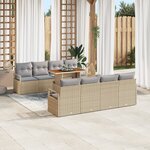vidaXL Ensemble de Canapés de Jardin 9 pièces avec Coussins Beige Poly Rattan