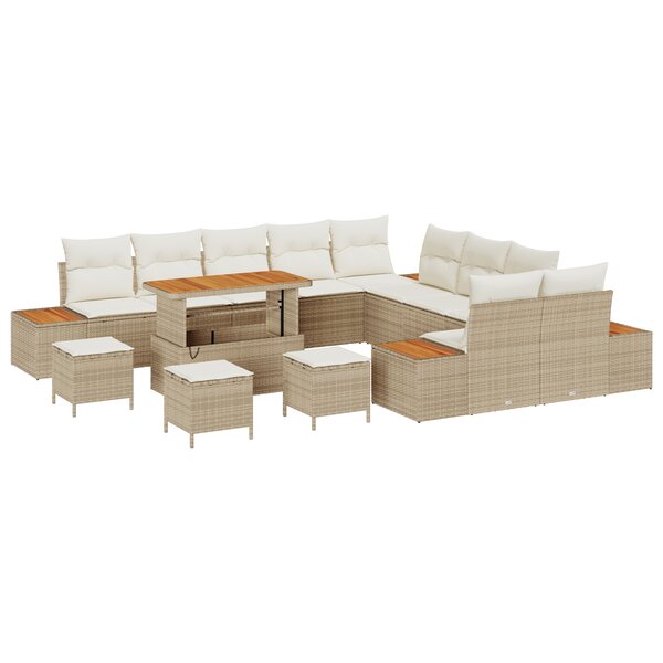 Ensemble de 14 Pièces de Canapés de Jardin avec Coussins Beige Poly Rattan Acacia