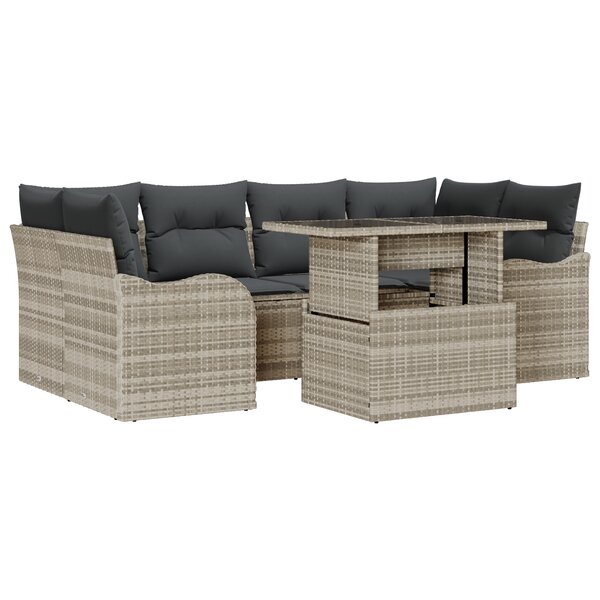 Ensemble de Canapé de Jardin 7 Pièces avec Coussins Gris Clair en Poly Rattan