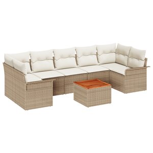 vidaXL Ensemble de canapé de jardin 8 pièces avec coussins Beige Poly Rattan Acacia