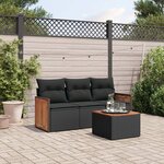 vidaXL Salon de jardin 4 Pièces avec coussins noir résine tressée