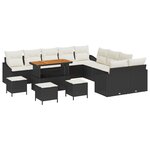 Canapé de jardin vidaXL 14 pièces avec coussins Noir Poly Rotin Acacia
